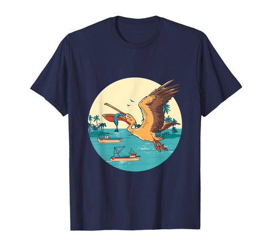 Pelican Bird Island Boat Fish Catch Tropical Bird Animal T-Shirt