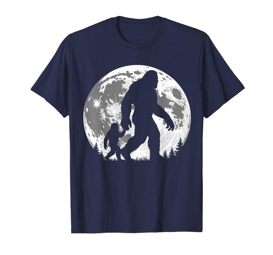 Bigfoot Dad Fathers Day Sasquatch Father Son Matching Moon T-Shirt
