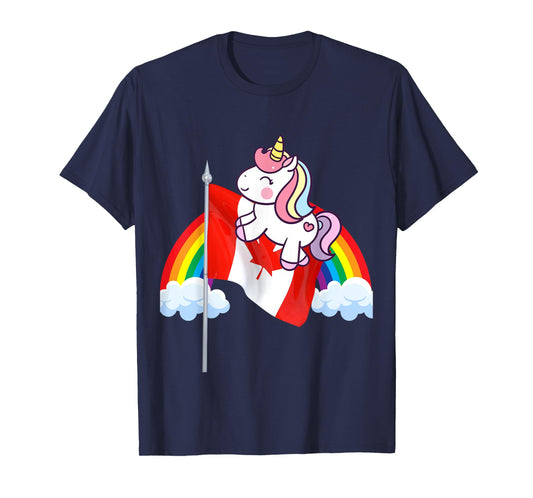Unicorn Riding Canada Flag Boys Girls Women Kids Canadian T-Shirt