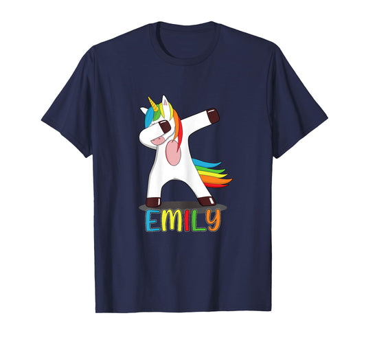 Emily Name - First Name Emily - Colourful Dabbing Unicorn T-Shirt