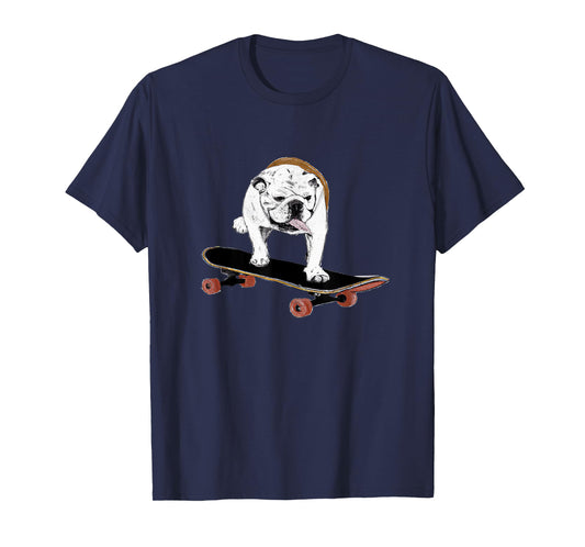 English Bulldog on a Skateboard T-Shirt for Men Women Kids
