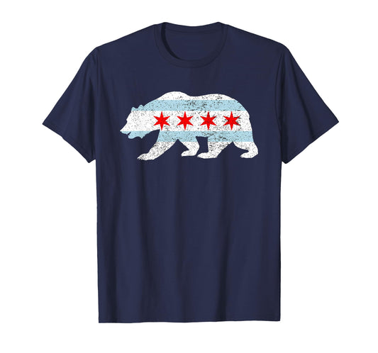 Sweet Vintage Retro Chicago City Flag Bear Print T-Shirt