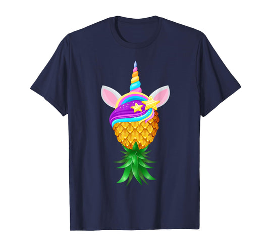 Swinger Upside Down Pineapple Magical Unicorn Head T-Shirt