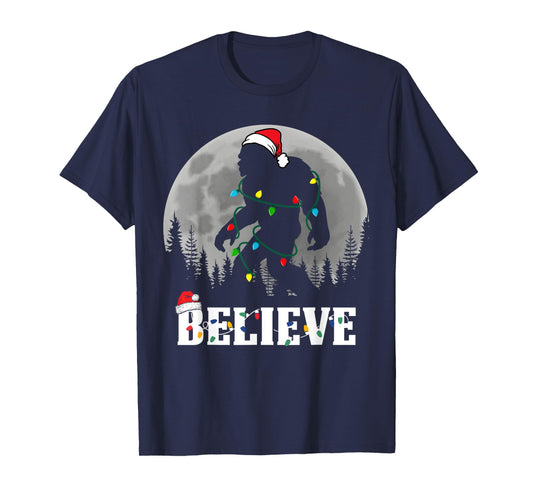 Santa Bigfoot Christmas Lights Funny Sasquatch Believe Xmas T-Shirt