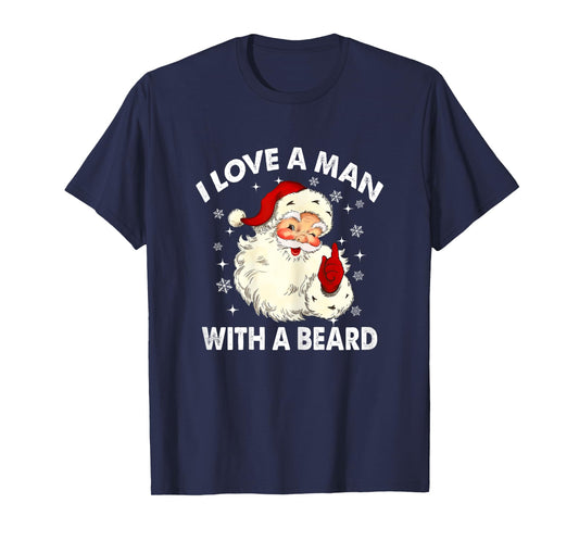Retro I Love A Man With A Beard Christmas Santa Women T-Shirt