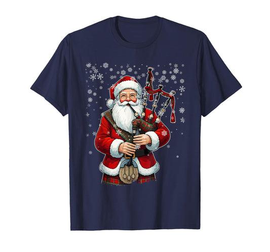 Santa Claus Playing Bagpipes - Funny Bagpiper Player Xmas T-Shirt