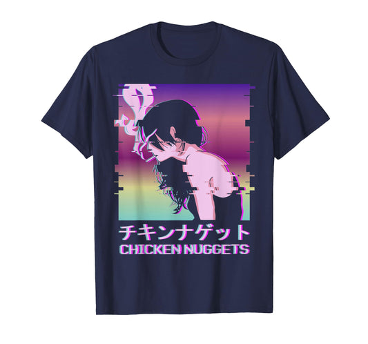 Chicken Nuggets Vaporwave Aesthetic Sad Smoking Anime Girl T-Shirt