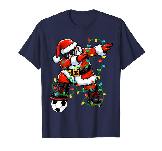 Dabbing Santa Soccer Christmas Lights Xmas Soccer Player T-Shirt