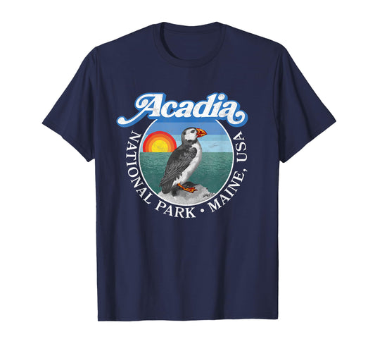 Retro Acadia National Park Vintage Maine Puffin T-Shirt