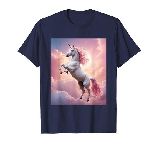 Unicorn Fantasy Magical Cute Pink Clouds Design Print T-Shirt