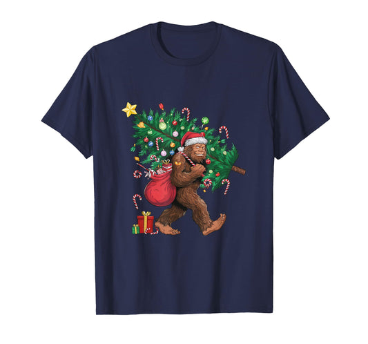 Bigfoot Santa Most Wonderful Christmas Tree Lights Sasquatch T-Shirt