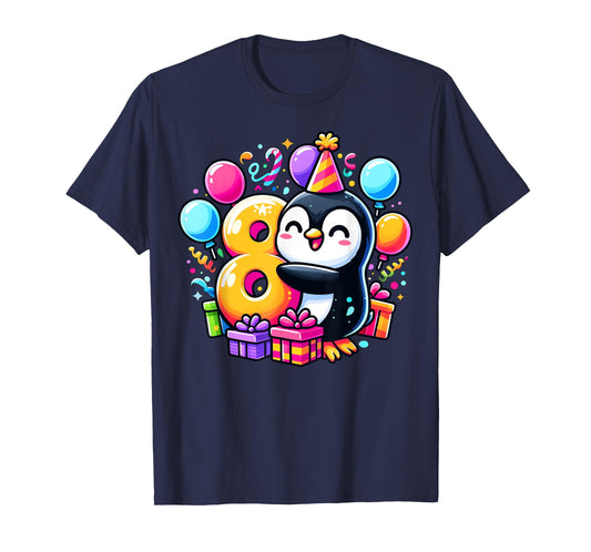 Kids Penguin Theme eighth Bday Party 8th Penguin Birthday T-Shirt