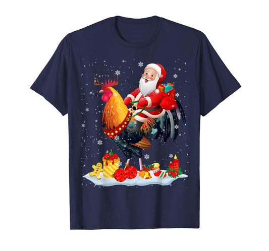 Santa Riding Chicken Reindeer Christmas Santa Chicken Lover T-Shirt