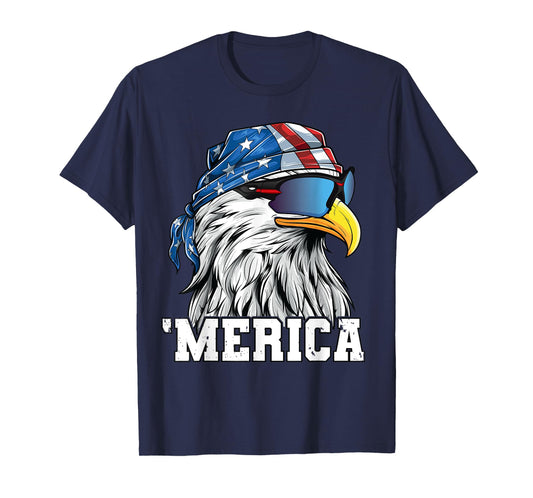 Patriotic 4th of July Shirt Men Women USA Bald Eagle Merica T-Shirt