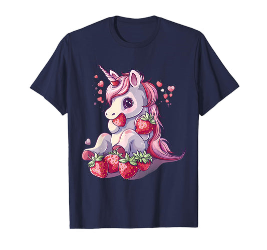Strawberry Unicorn Cute Strawberries Drawing Motif T-Shirt