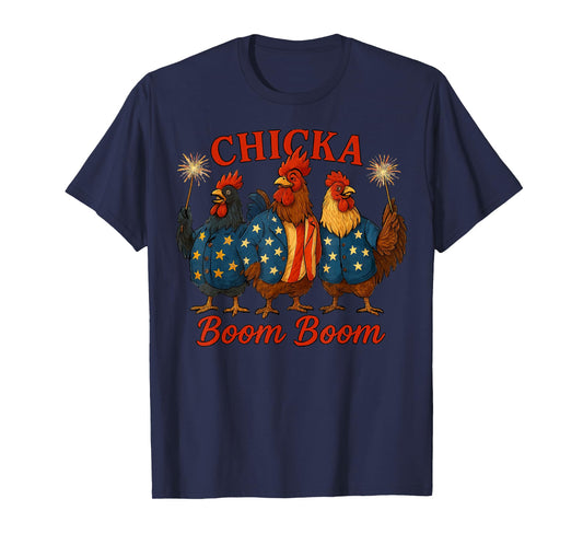 Chicka Boom Boom Funny Patriotic Chicken USA T-Shirt