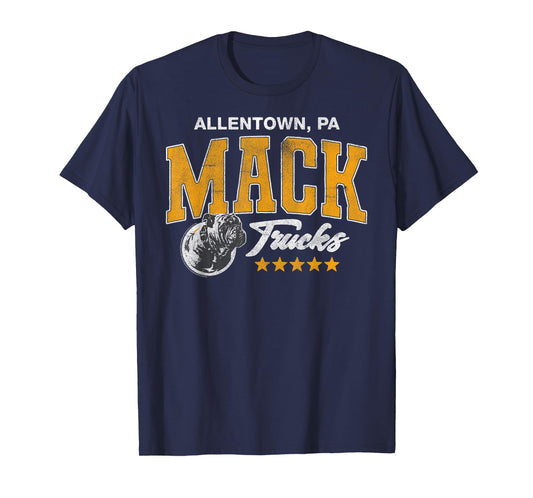 Mack Trucks Yellow and White Vintage Bulldog Logo Trucker T-Shirt