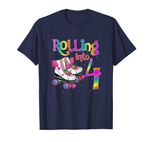 Rolling Into 4 years Let's Roll I'm Turning 4 Roller Skate T-Shirt