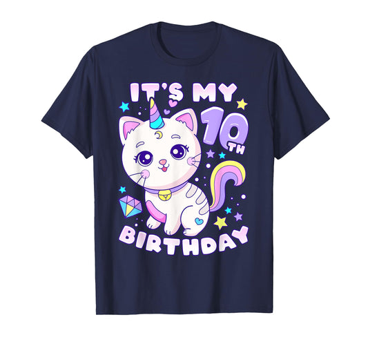 Birthday girl 10 years old, cat, unicorn, 10th birthday T-Shirt