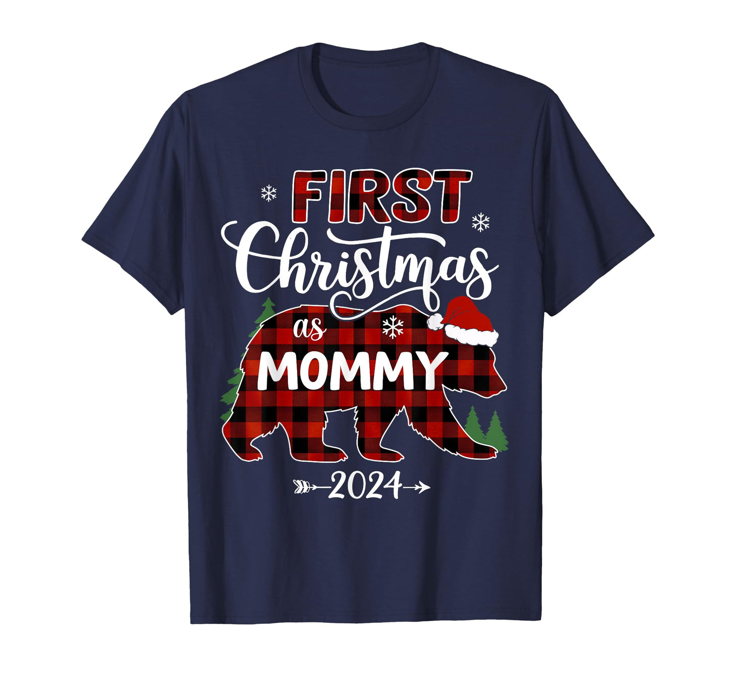 First Christmas As Mommy Red Bear Santa Hat 2024 Pregnancy T-Shirt