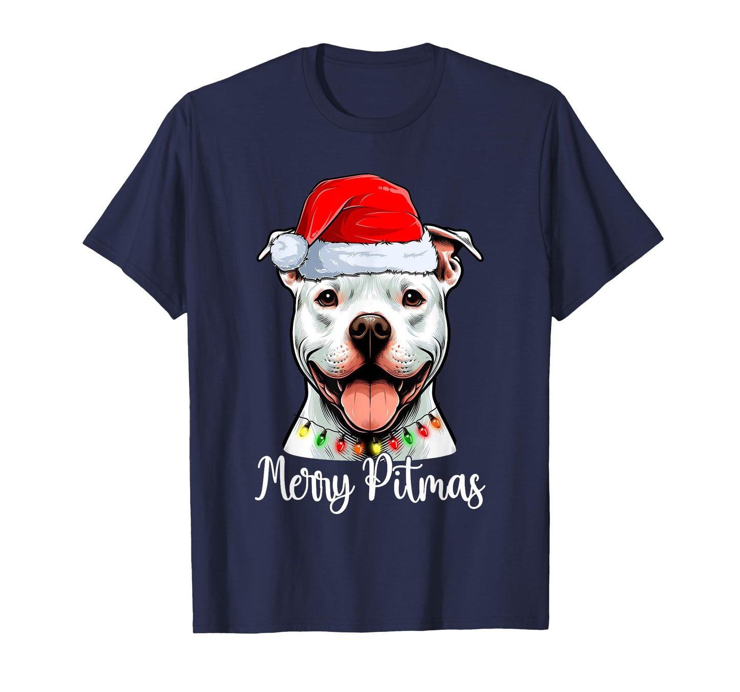 Pit Bull Santa Christmas Tree Lights Xmas Merry Pitmas T-Shirt