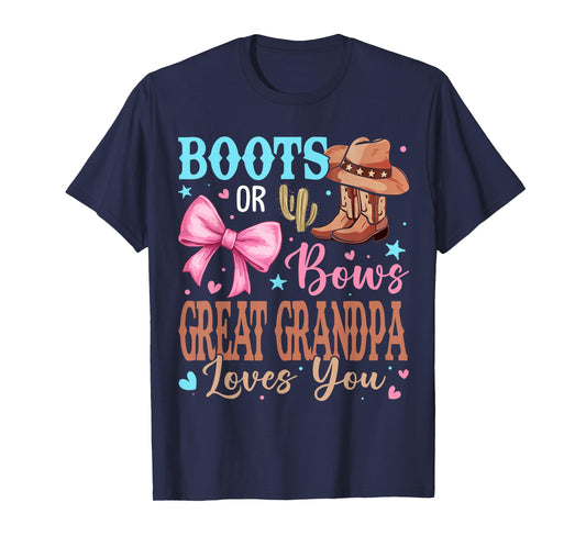 Boots or Bows Gender Reveal Party Announcement Great Grandpa T-Shirt