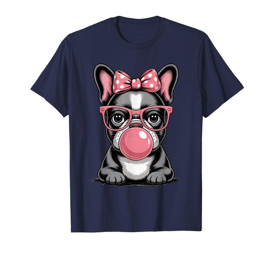 Cute French Bulldog Bubble Gum For Women Vintage Frenchie T-Shirt