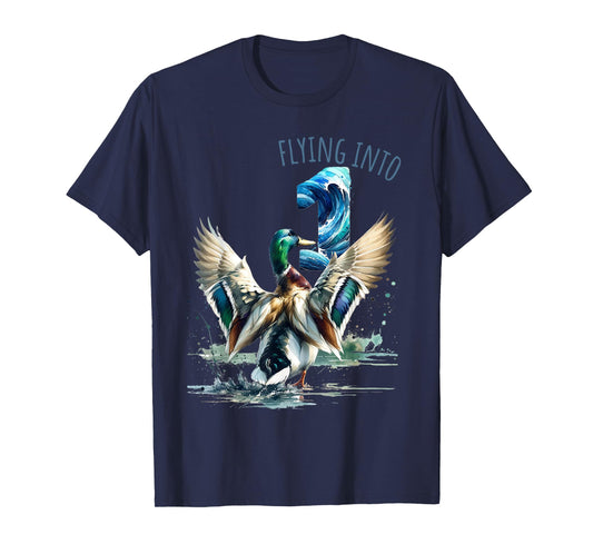 Flying into 1 Duck Hunting 1st Birthday Party 1 Year Old T-Shirt