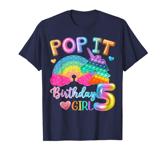 Kids Pop It Birthday Girl 5 for 5yr Old Girls Unicorn Party T-Shirt