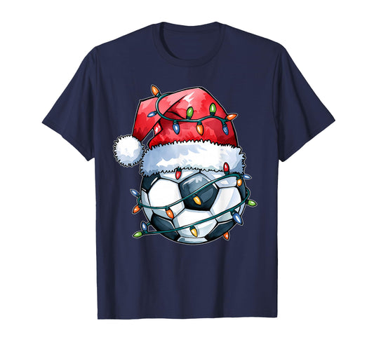 Soccer Christmas Shirt Funny Holiday Soccer Xmas Santa Hat T-Shirt