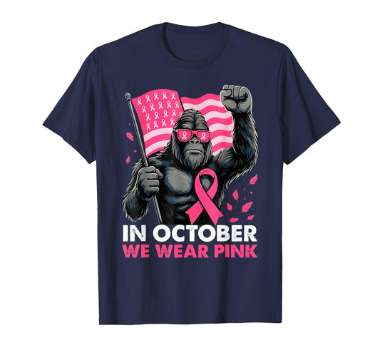 Bigfoot Breast Cancer Awareness Month Pink Ribbon Women Men T-Shirt
