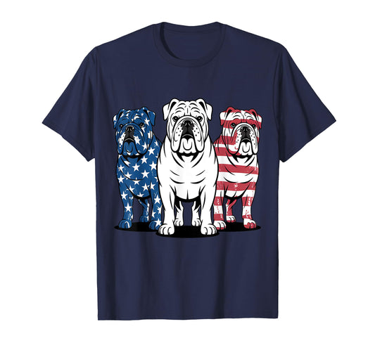 Unique English Bulldog Dog American Flag Retro Puppy Lover T-Shirt for Men Women Kids