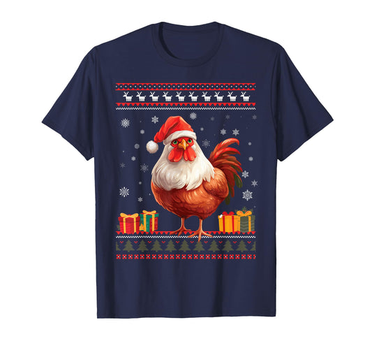 Christmas Chicken Santa Hat Men Women Ugly Christmas Sweater T-Shirt