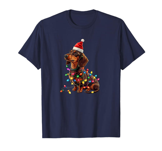 Dachshund Christmas Weiner Dog Xmas Pajamas Cute T-Shirt for Men Women Kids