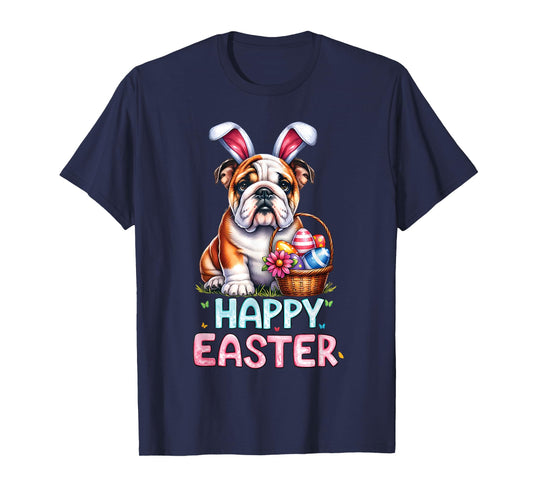 Happy Easter Day English Bulldog Cute Easter Bunny Women Kid T-Shirt