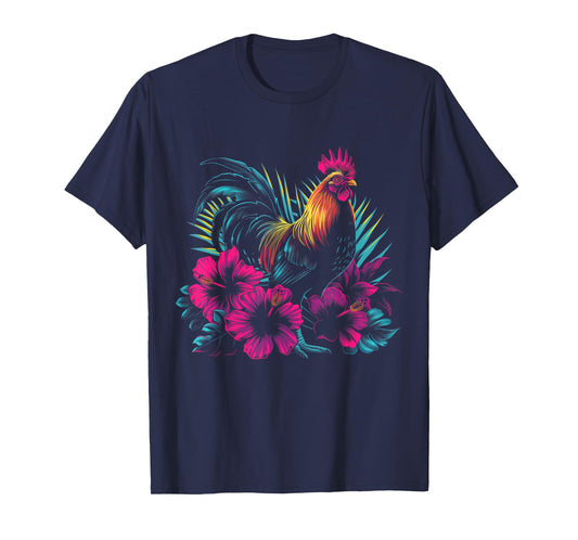 Chicken Hawaiian Flowers Rooster Kauai Hawaii Vintage T-Shirt