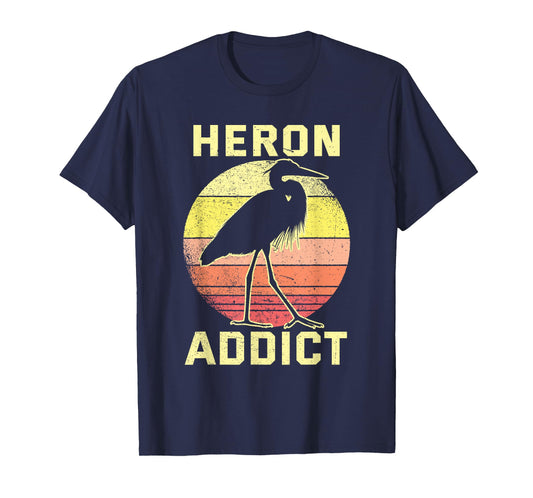 Retro Birding Heron Addict Blue Heron T-Shirt