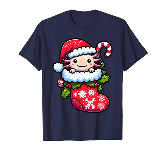 Axolotl Wearing Santa Hat Christmas Stocking Xmas Pajama T-Shirt