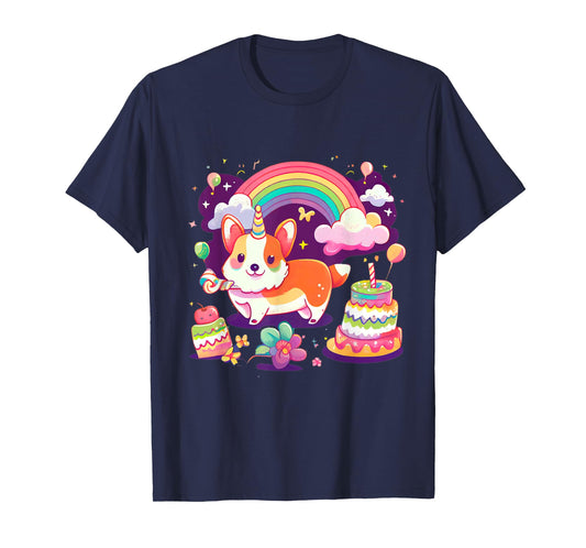 Corgi Unicorn Rainbow Cake T-Shirt