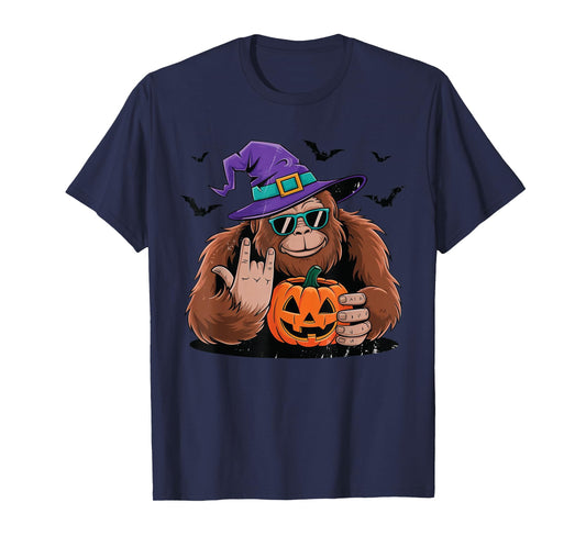 Halloween Bigfoot Sasquatch Witch Pumpkin Funny Rock Spooky T-Shirt