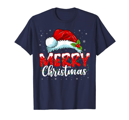 Christmas Shirt Women Men Family Lights Red Santa Hat Xmas T-Shirt