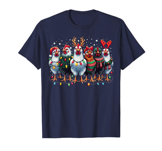 Chicken Christmas Lights Farm Xmas T-Shirt