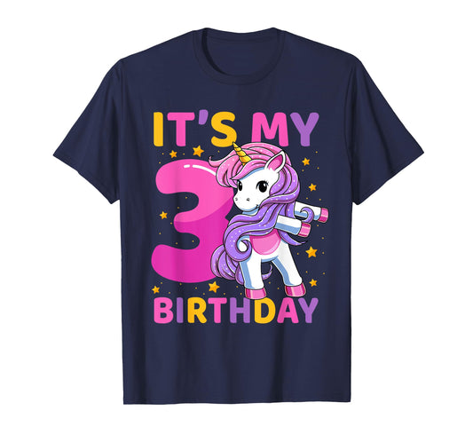 3 Years Old Unicorn Flossing 3rd Birthday Party Girls Kids T-Shirt