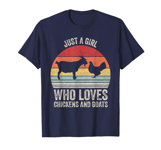 Retro Just A Girl Who Loves Chickens And Goats Farmer Girl T-Shirt