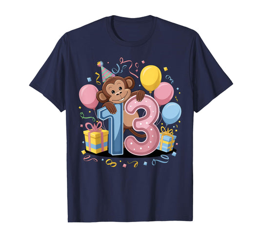 Monkey 13th birthday boy girl 13 years old thirteenth Monkey T-Shirt