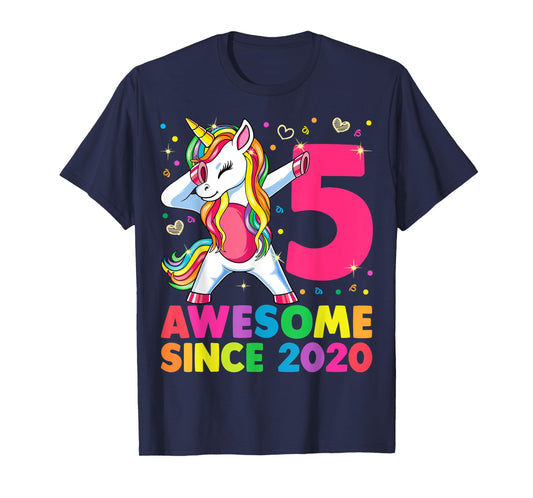 5 Years Old Unicorn Dabbing 5th Birthday Girl Unicorn Party T-Shirt