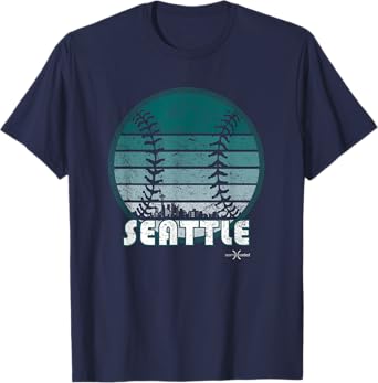 Vintage Seattle Baseball Sunset with Retro City Skyline T-Shirt