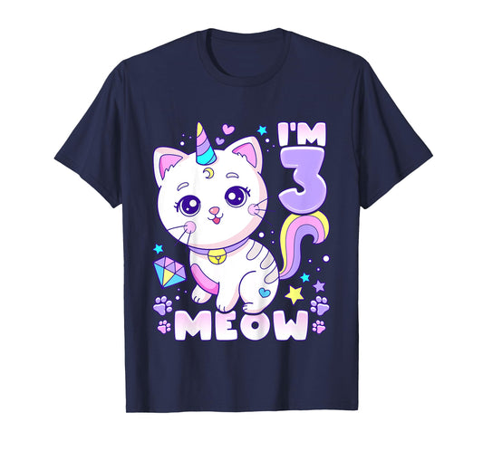 Birthday girl 3 years old, cat, unicorn, 3rd birthday T-Shirt
