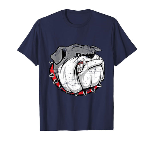 Bulldog Shirt Bully Breed Distressed Growling Spiked Collar T-Shirt for Men Women Kids