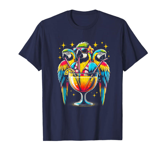 Parrots Drinking Margarita Tropical Birds Vacation Hawaiian T-Shirt